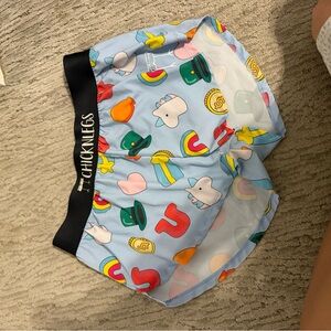 ChicknLegs Women's Athletic Shorts - Blue with Multicolor Print